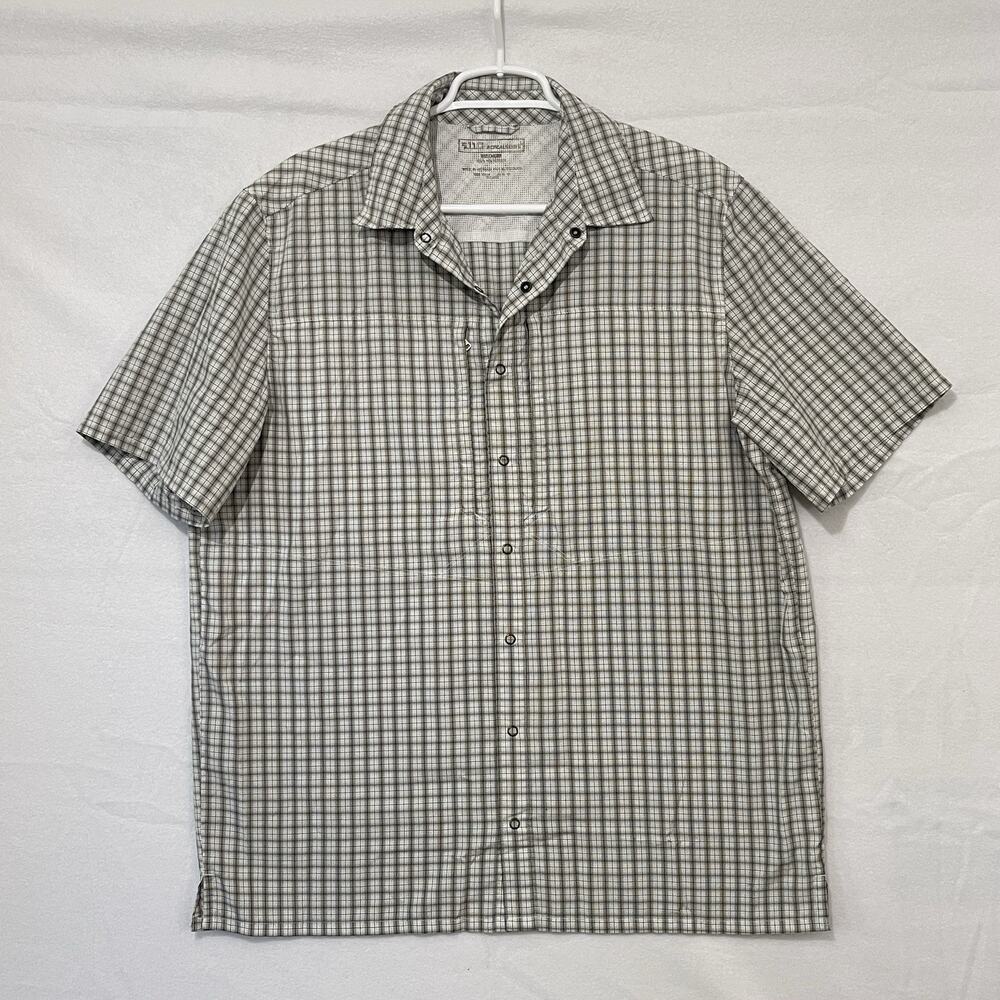 511 Tactical Shirt Mens Medium Gray White Snap Button Up Conceal Carry Pockets